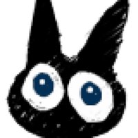 Sketch of black rabbit head with big blue eyes